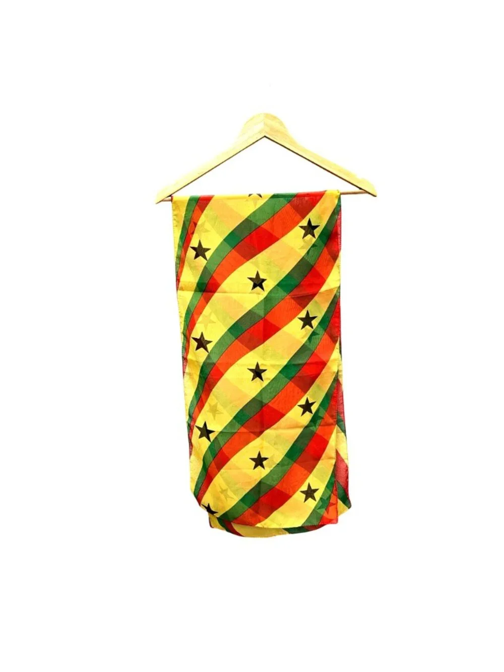 Ghana Flag Colors Rectangular Scarf Yellow Green Red Black Stars Polyester 54x13